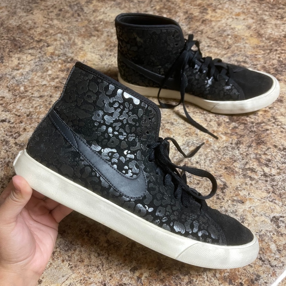 Nike Black Leopard Primo Court Sneaker Women Size 8.5